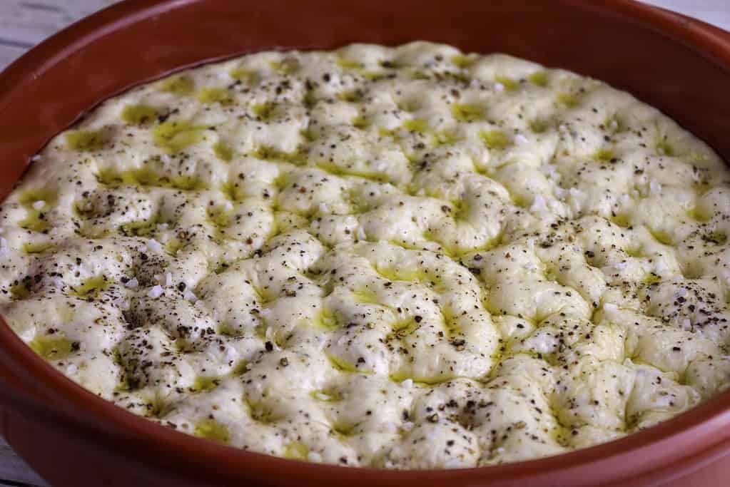 black pepper focaccia before baking