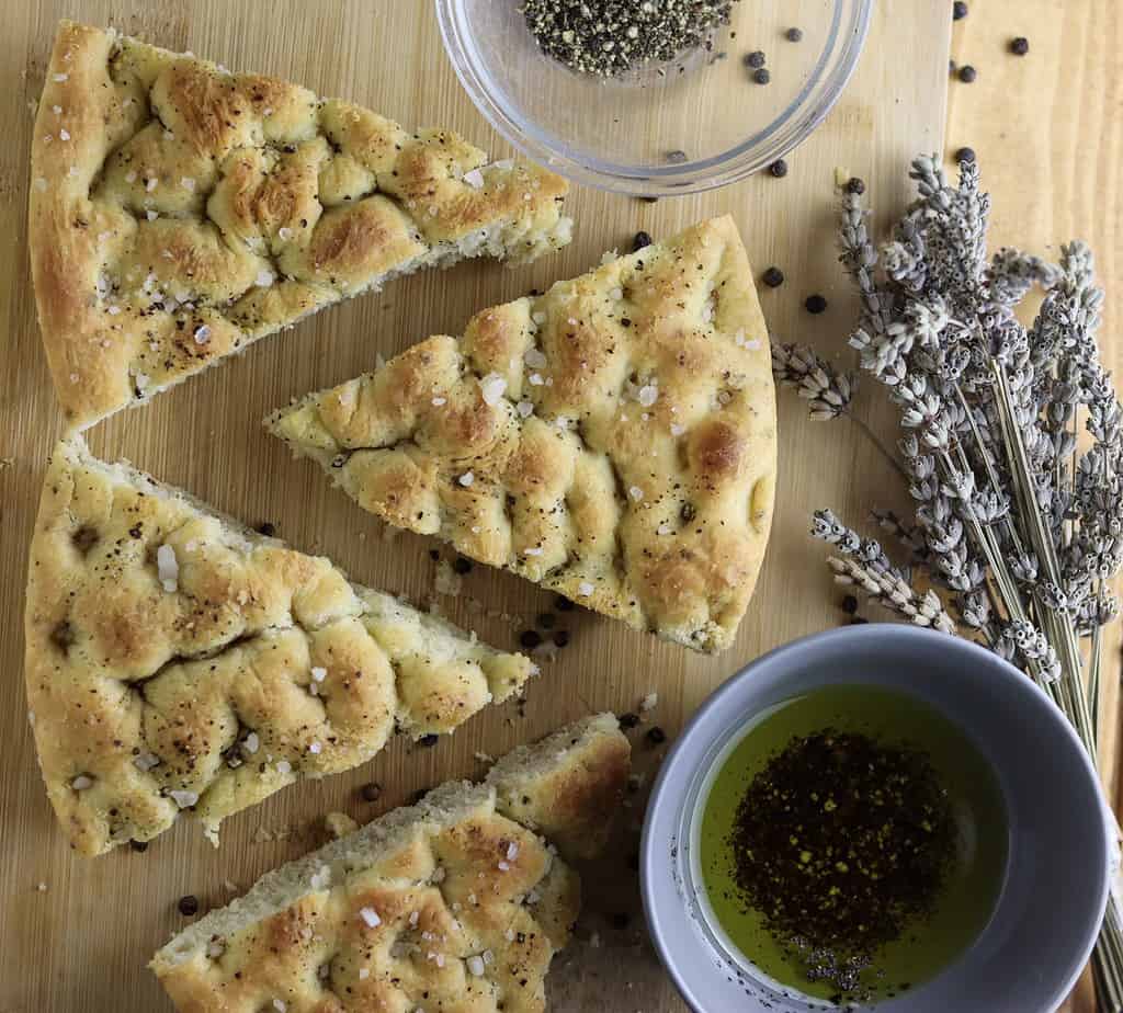 black pepper focaccia slices