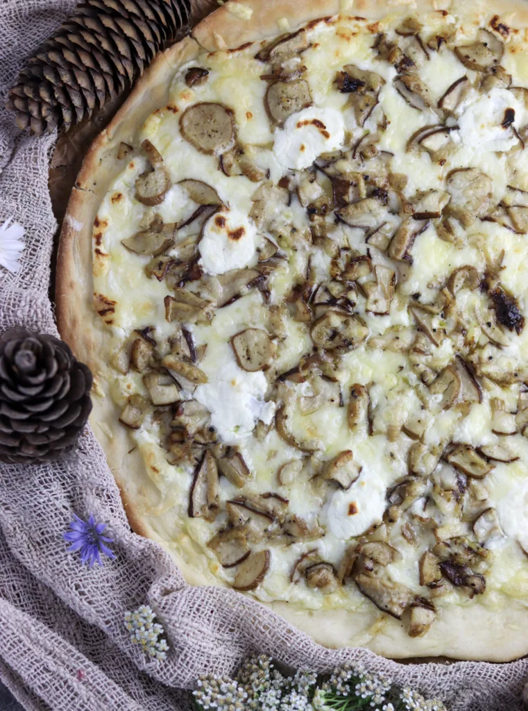 Fresh hot porcini pizza