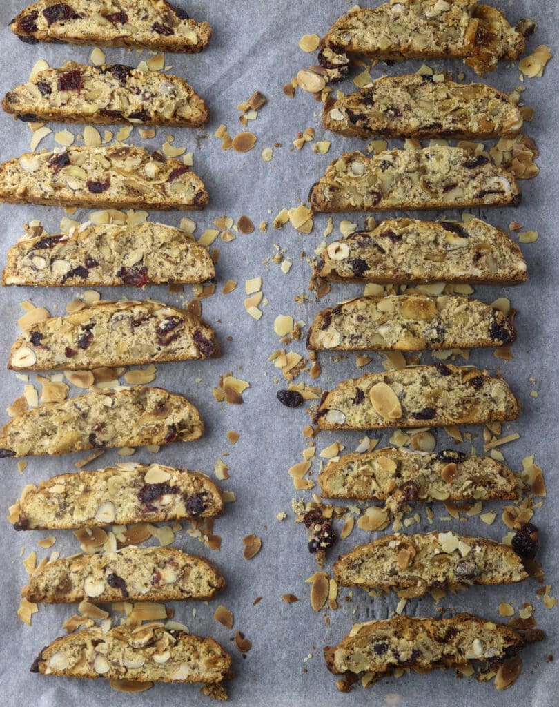 step 9: how to place baked biscotini on a baking sheet for a second bake 