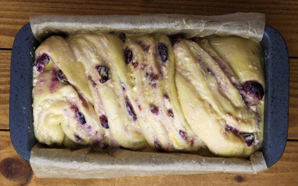 cherry cheese babka before baking