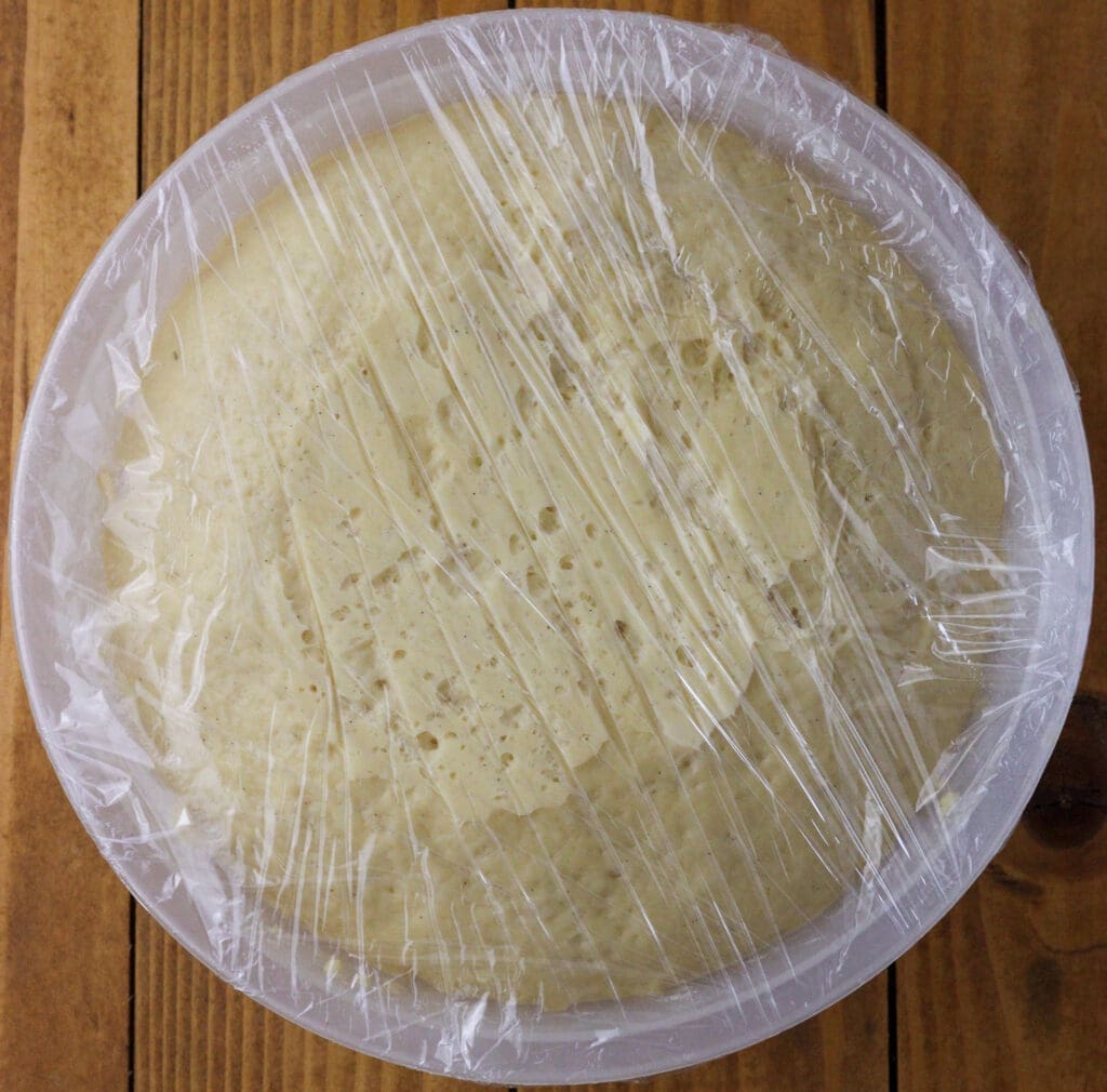 image of the dough after it was resting overnight in the fridge