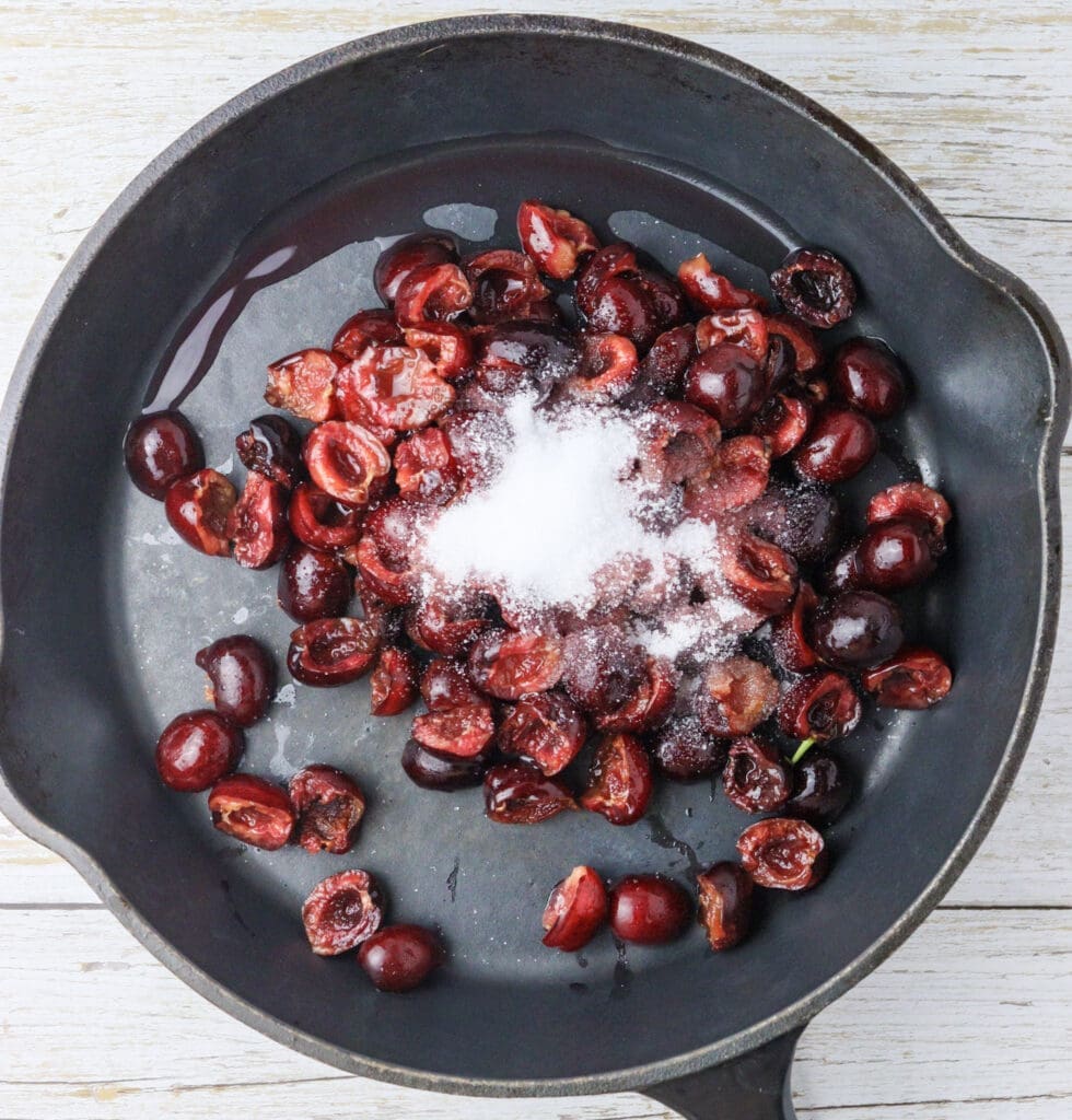 image showing how to saute cherries for the filling