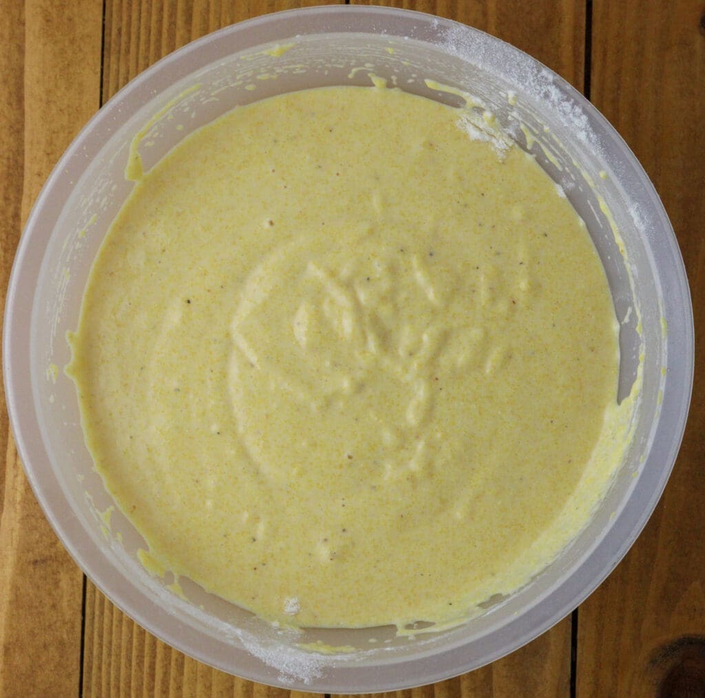 how to add polenta and flour to the mixture