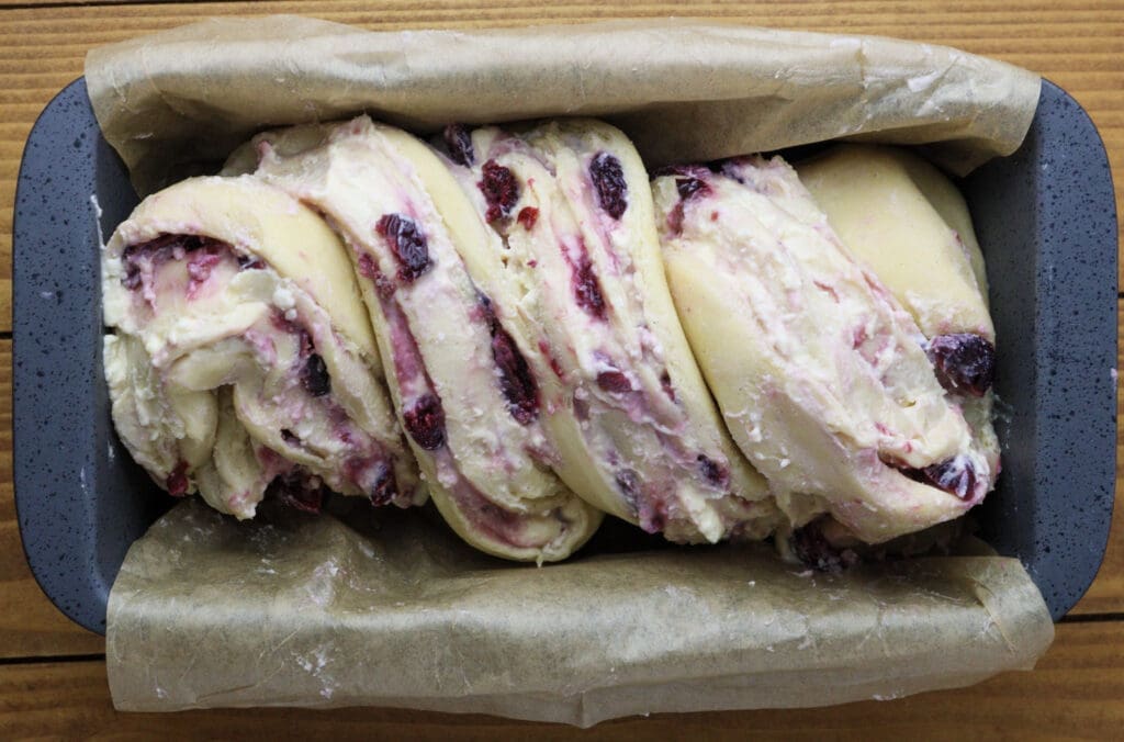 image showing how to transfer the babka knot to the pan