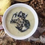 pear potato soup with black trumpet mushrooms