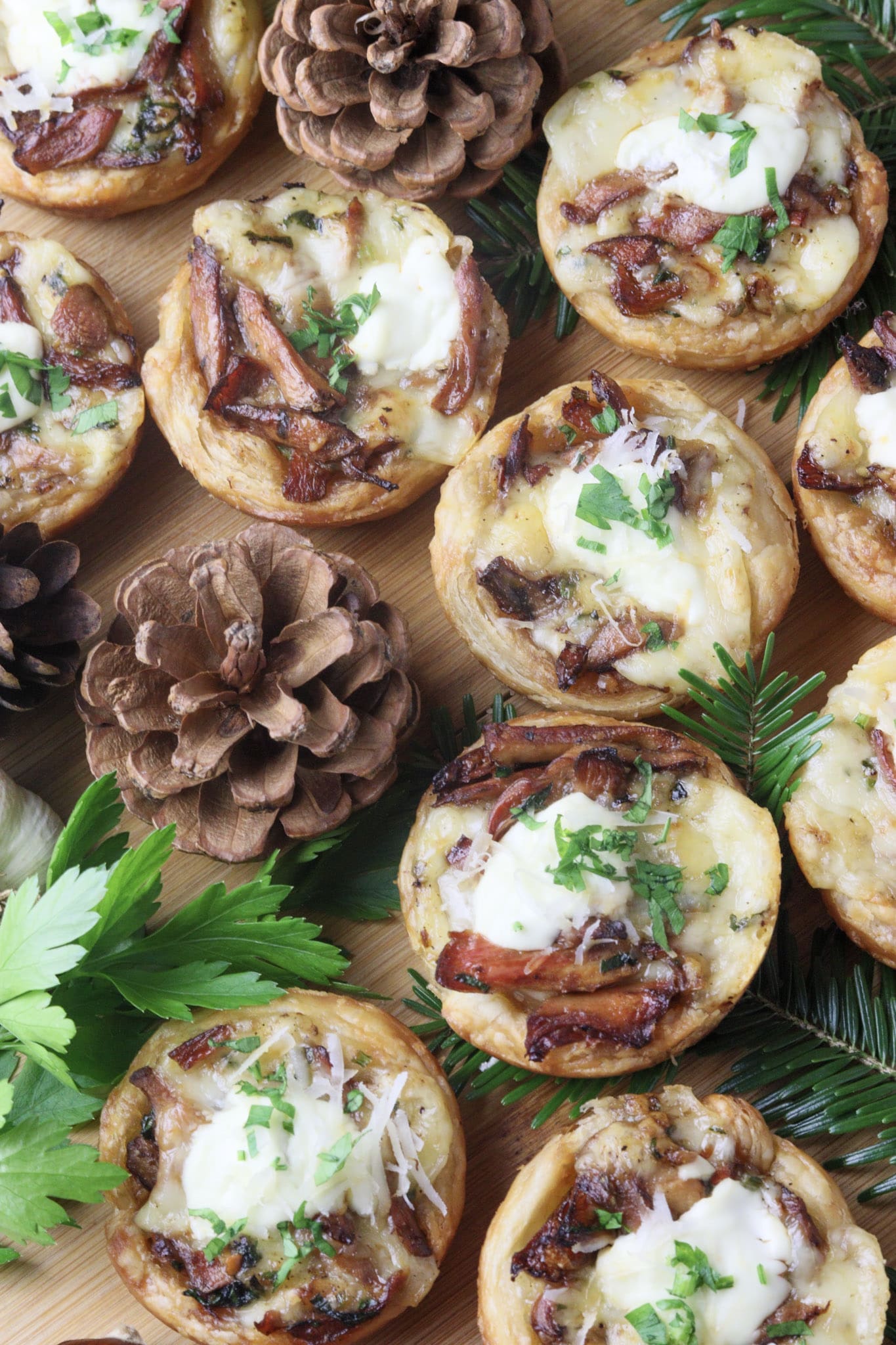 Baked saffron milk cap (lactarius deliciosus) puff pastry tartlets recipe