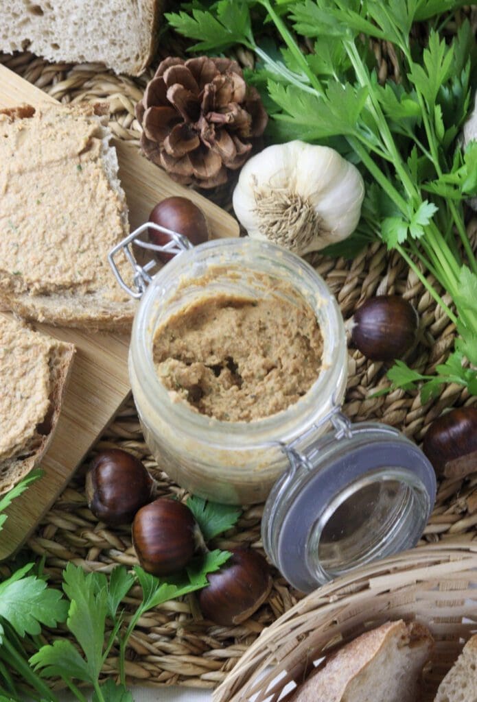 saffron milk cap (lactarius deliciosus) pate in a jar and served on fresh bread