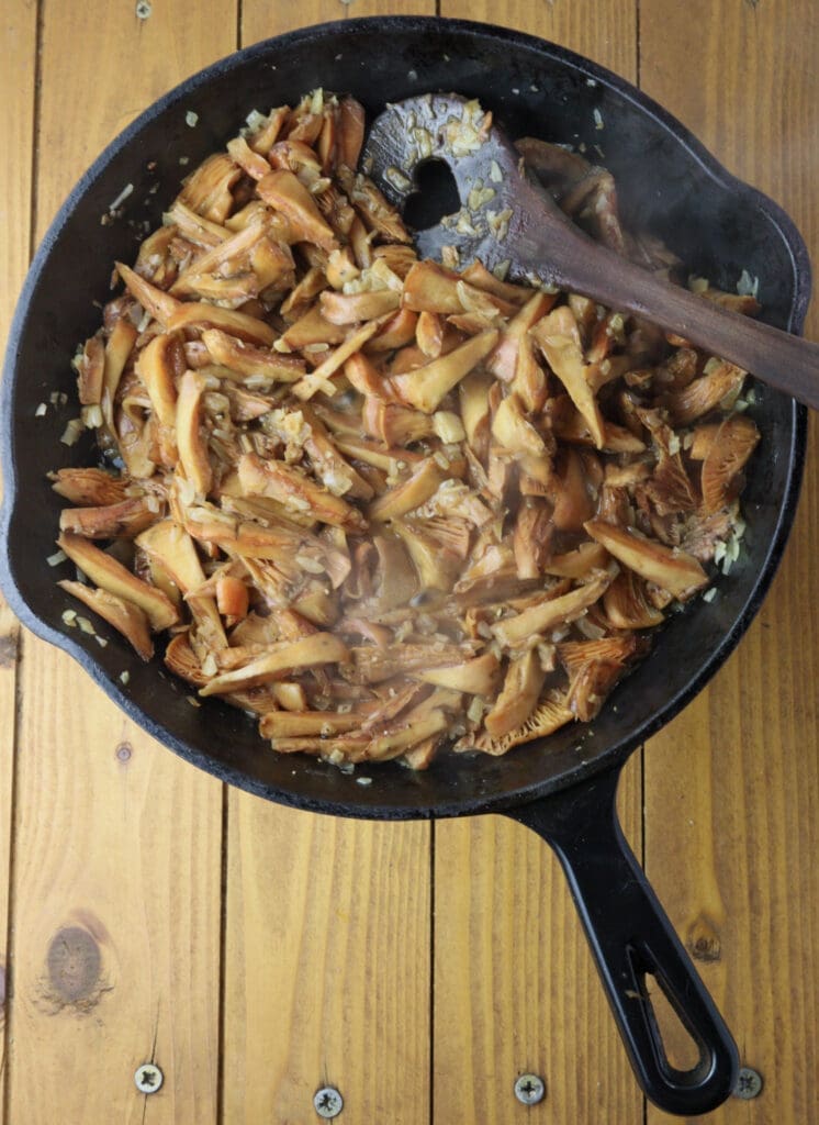 image of slightly fried saffron milk cap mushrooms in a frying pan