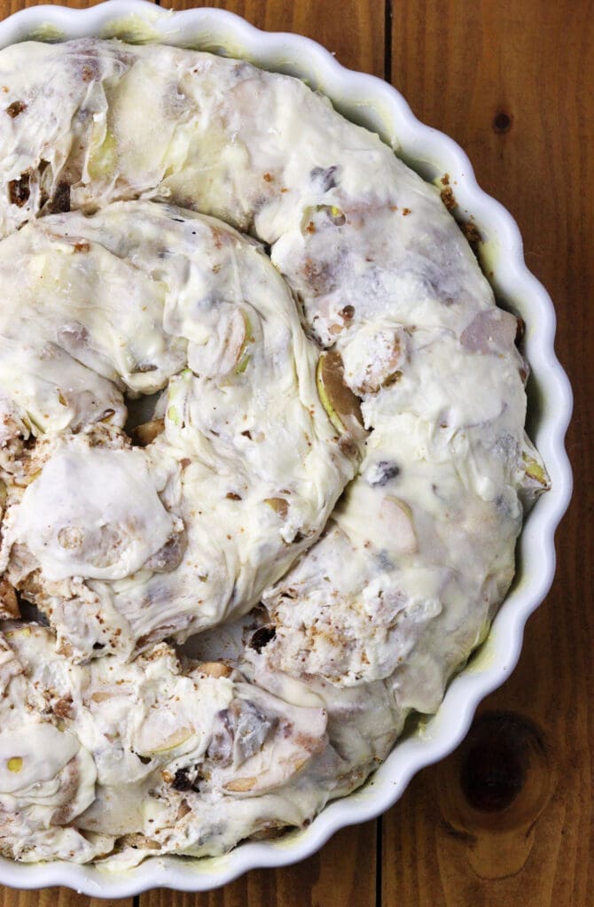 image showing how to lay the strudel dough in a baking pan