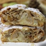 image of two slices of delicious pear cheese strudel