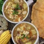 Chicken of the woods soup cooked like minestra, in two bowls