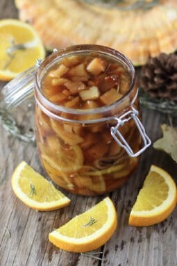 An open jar of preserved chicken of the woods mushroom dessert