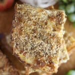 A piece of chicken of the woods pie baked to perfection