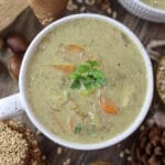 Image of two bowls of creamy slovenian porcini mushroom soup