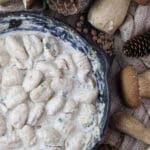 Porcini mushrooms and delicious creamy mushroom sauce served in a pan