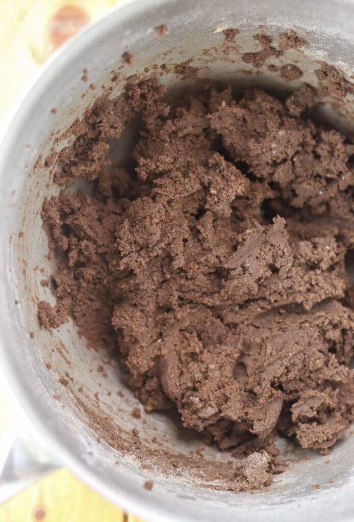 Cookie dough when all the ingredients are mixed together, ready to rest before assembling the cookies.