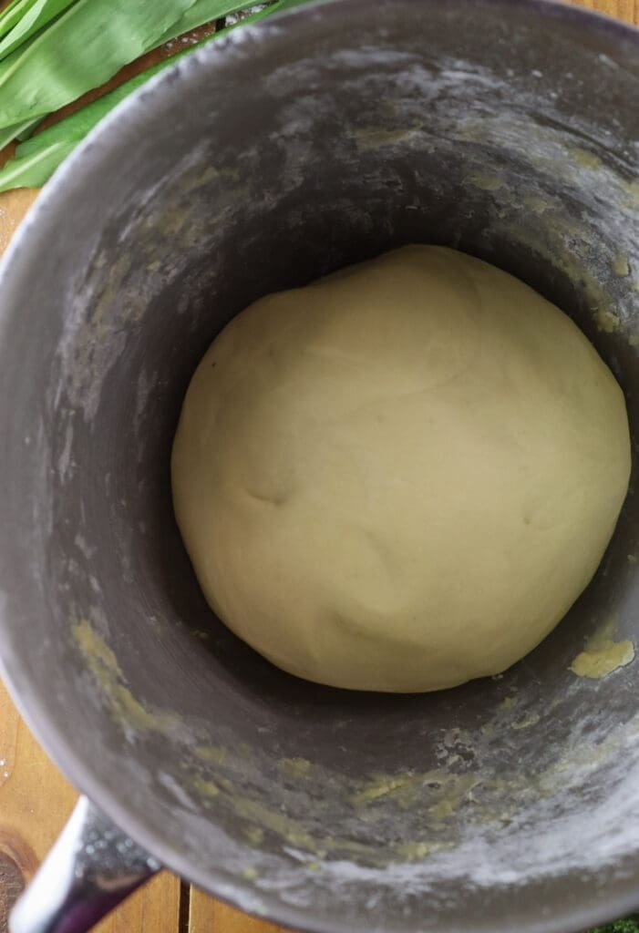 Dough ball that was kneaded enough, placed in a bowl to rest and rise in warm place