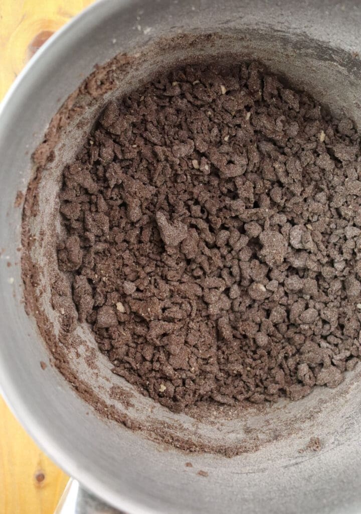 The cookie dough when flour is added to the buttery egg mixture.