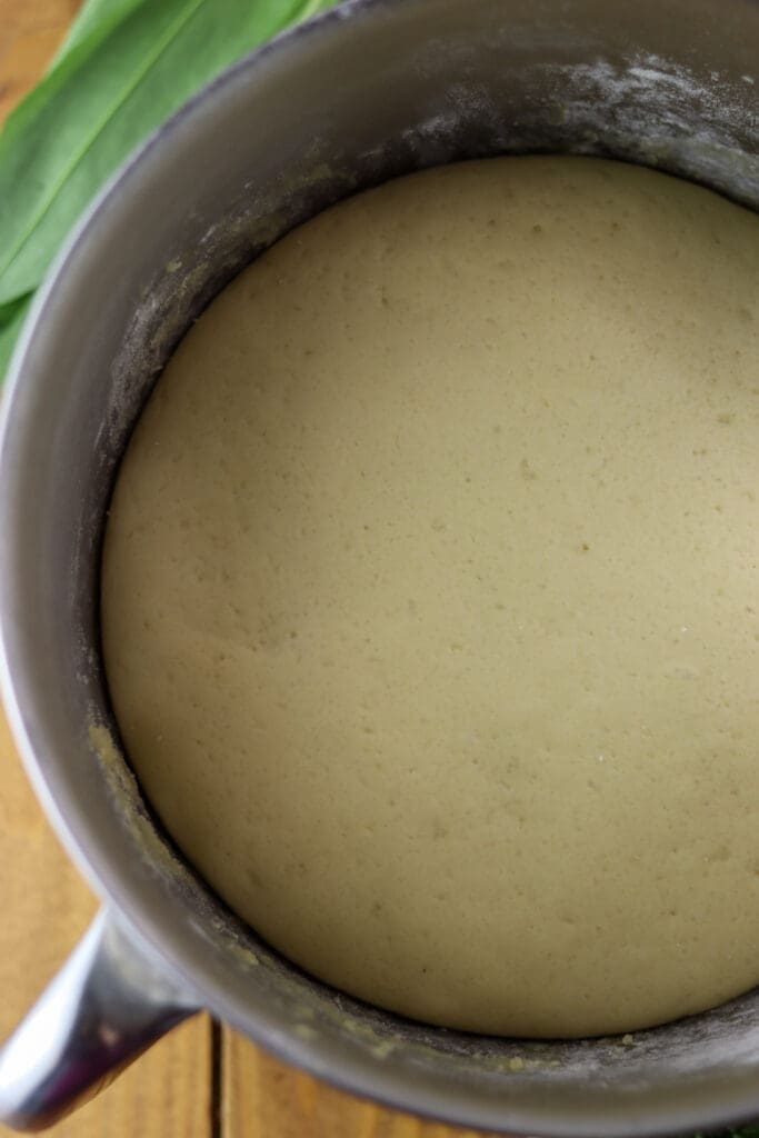 How the dough looks like when it has risen enough and it's ready to be kneaded once again.